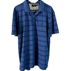 Nautica Shirt Men 2XL A Bit Trimmer Polo Blue Striped Polyester Moisture Wicking
